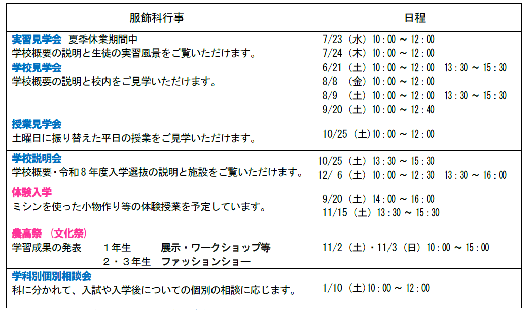 2025　服飾科行事